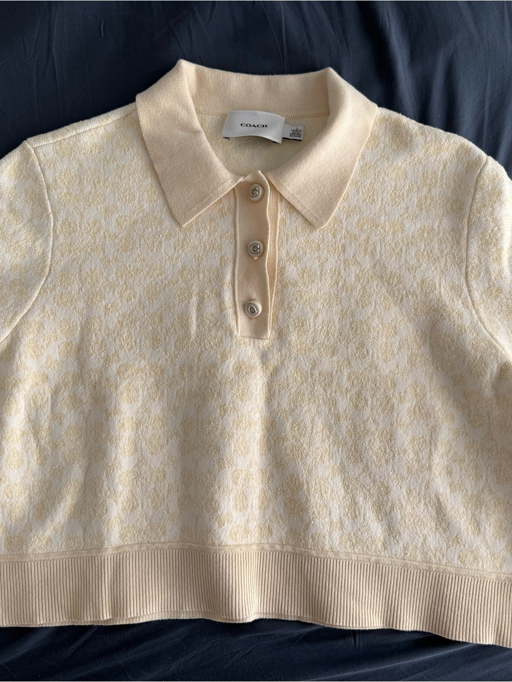 Coach Cream and Pale Yellow Jacquard Polo Sweater